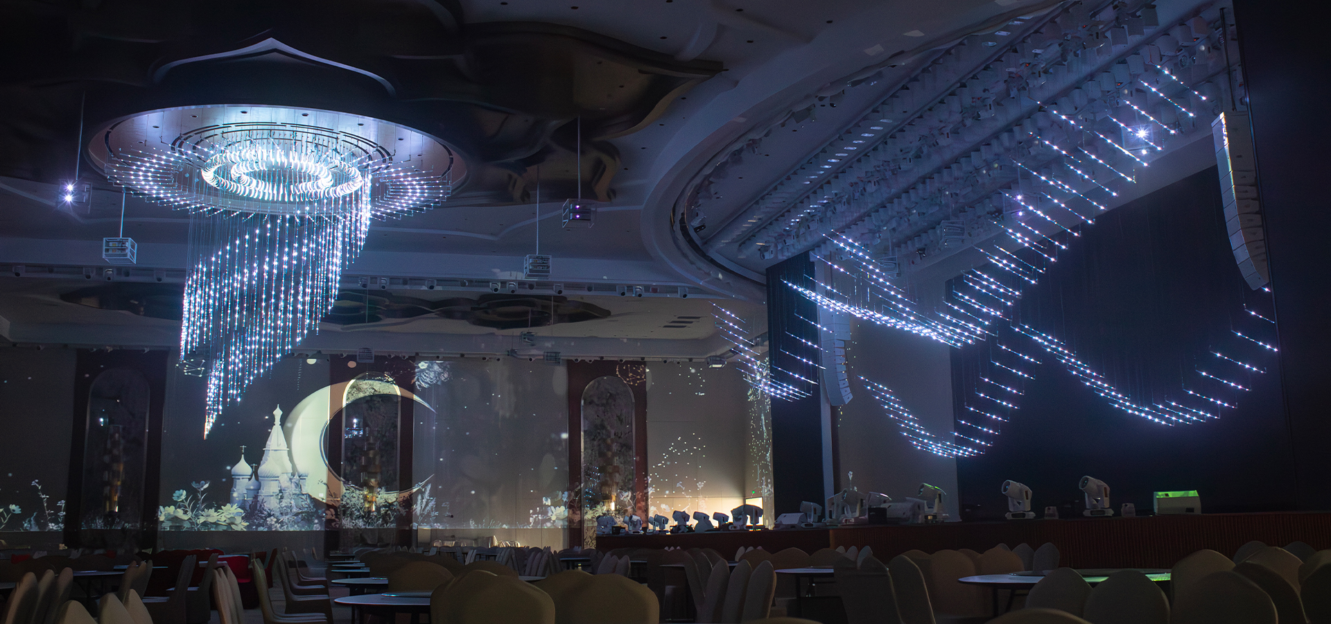Create a dreamy scene in the banquet hall
