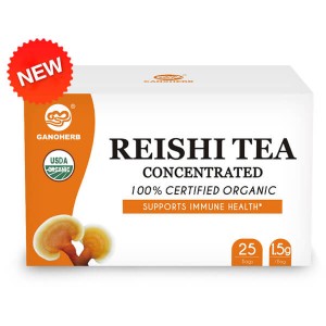GANOHERB USDA Organyske Reishi Mushroom Tea mei 100% Ganodema Herbal foar Boost ymmúnsysteem - Vegan, Paleo, Glutenfrij, All Natuerlik, Gjin sûker, 0,05 ounce (25 tellen)