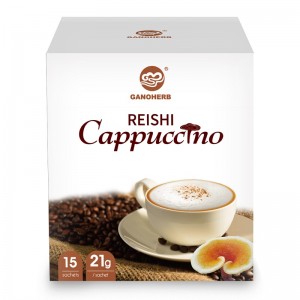 Instant Cappuccino Mix Organic Reishi مشروم - استعمال ڪرڻ آسان ۽ آسان - ڦٽي، زوال واري ڪيپوچينو (21g*15bags/box)
