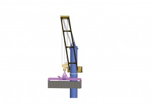 Deck crane na may power swivel spreader