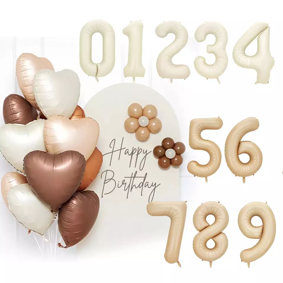 New Design 40Inch Helium Float Cream White Caramel Color Digital Foil Balloon Birthday Wedding Party Decoration Number Balloons Factory wholesale Featured Image