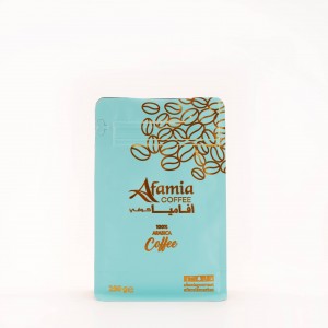 Levar bolsas de fondo plano de cor con cremalleira Café e impresión personalizada Bolsas de plástico laminadas con papel de aluminio