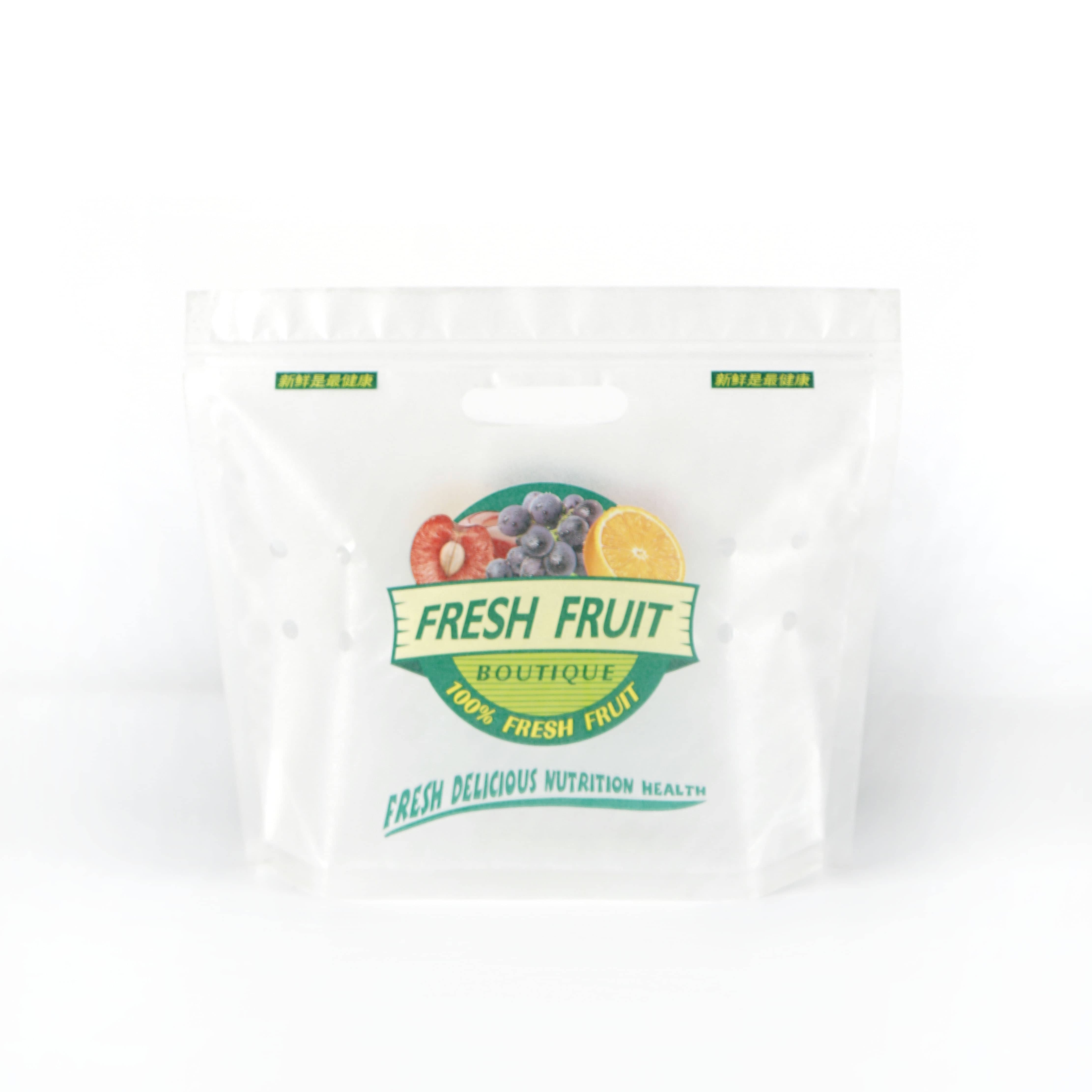 Stand Up Clear Transparan Grape Lemon Apple Tomat Wortel Agriculture Sayuran Woh Packaging Bag Kanthi Bolongan