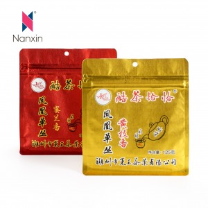 מכירה חמה פלסטיק מודפס תחתית שטוחה סרט זהב סיני תה מתכת 500 גרם שקית אריזת מזון
