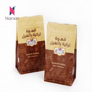 Resealable Self Standing Flat Bootom Coffee Bean Bag/Coffee Bean Packaging Bag with والو ۽ زپ 250g 500g 1000g