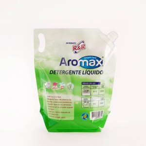 Ihe ọṅụṅụ Doypack na-asa ahụ kwụrụ ọtọ Spout Pouch Plastic detergent akpa mmiri mmiri