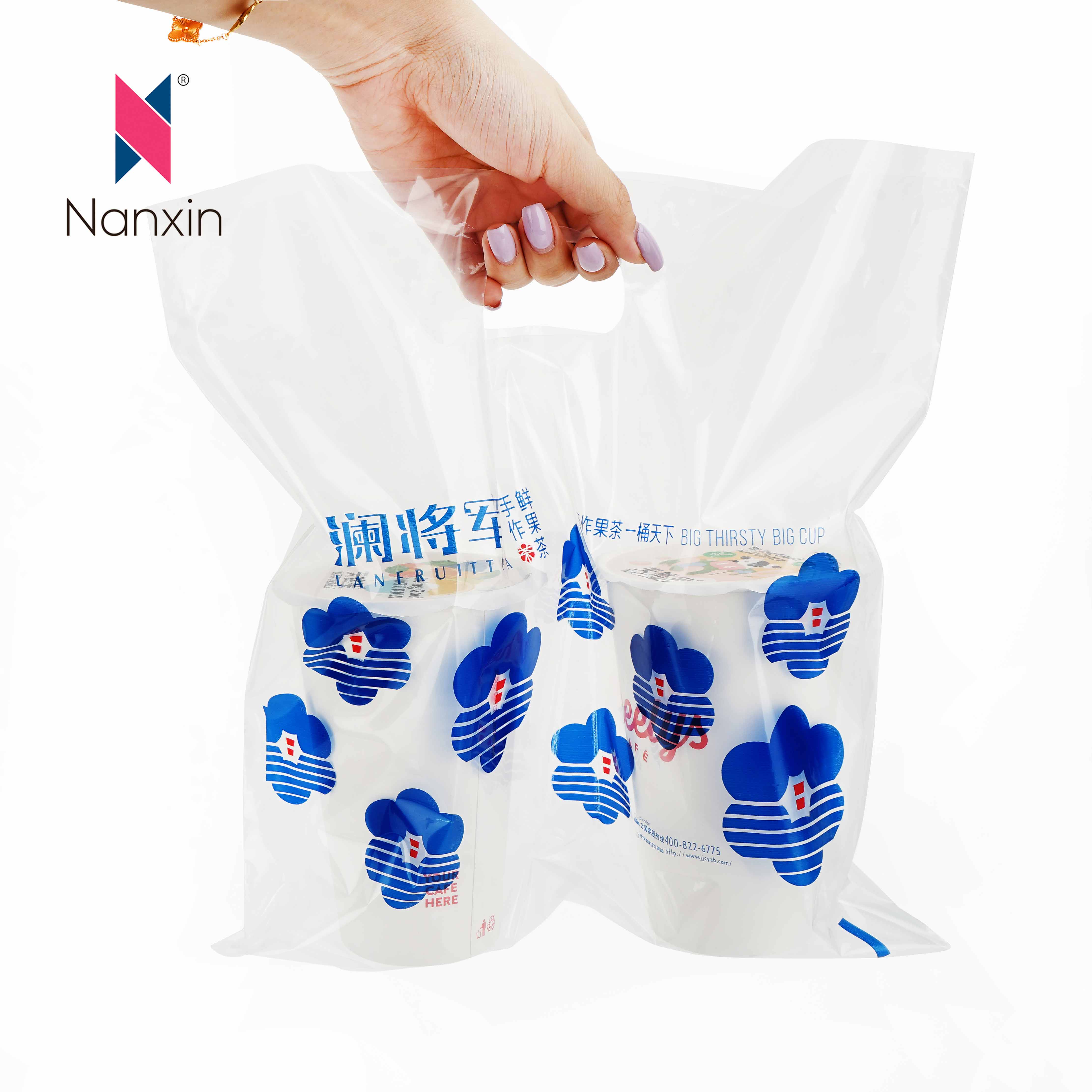 Prozorne plastične nosilke za hrano za s seboj, prozorne vrečke z držali za skodelice za kavo, mleko, čaj