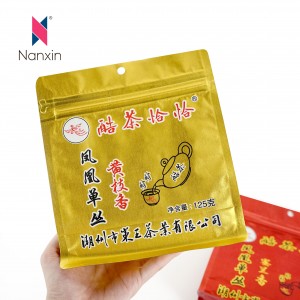 Karstā izpārdošana ar plastmasas apdrukātu plakanu apakšu zelta plēvi Ķīnas tējas metāla 500g pārtikas iepakojuma maisiņš