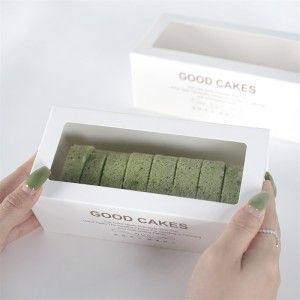 Laci Putih Roti Coklat Macaron Cake Roll Paper Box Kanggo Irisan Kue