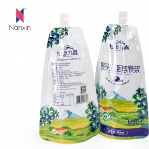 Bpa ကင်းစင်သော ထုပ်ပိုးမှုဖြင့် ပြန်လည်အသုံးပြုနိုင်သော Spouted Juice Blueberry Jelly Squeeze Empty Bag Pouch With Spout Small Spout Bag