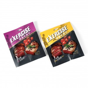 Produkteigenschaften: Biltong Beef Jerky, Lebensmittelqualität, dreiseitig versiegelter Aluminium-Verpackungsbeutel mit Aufhängeloch