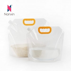 Bolsa sellada a proba de humidade de granos, bolsa de embalaxe transparente para cereales, bolsas de arroz de 1 kg e 5 kg, bolsa de arroz con asa