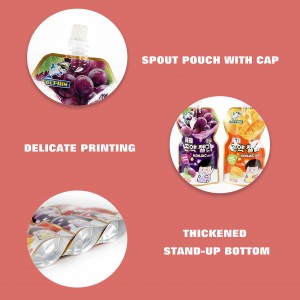 Productos personalizados Fábrica personalizada 100 ml 150 ml Bebida líquida Envasado de jugo de fruta especial Bebida de agua de plástico Bolsa de bolsa con forma de botella de gelatina