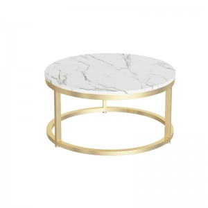 White Slate Gold Round Metal Coffee Table
