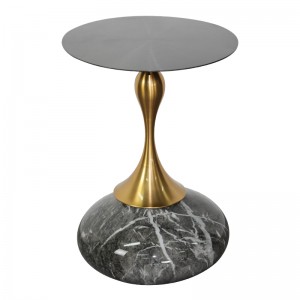Gold Marbled Round Metal Coffee Side Table