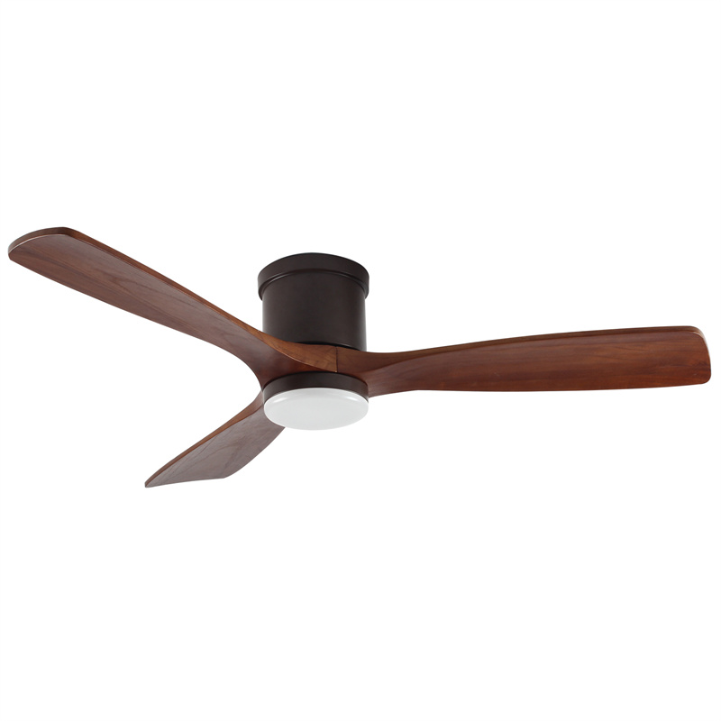 Modern 52 Inch 3 Wooden Blades 6 Speed ​​Dc Remote Control Flush Mount Ceiling Fan Design with Light