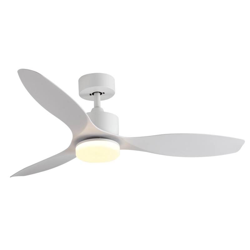 ສີຂາວ Abanicos De Techo Con Lamparas DC Motor Ceiling Fan LED Light Remote Control 3 ABS Blades Celling Fan with Light