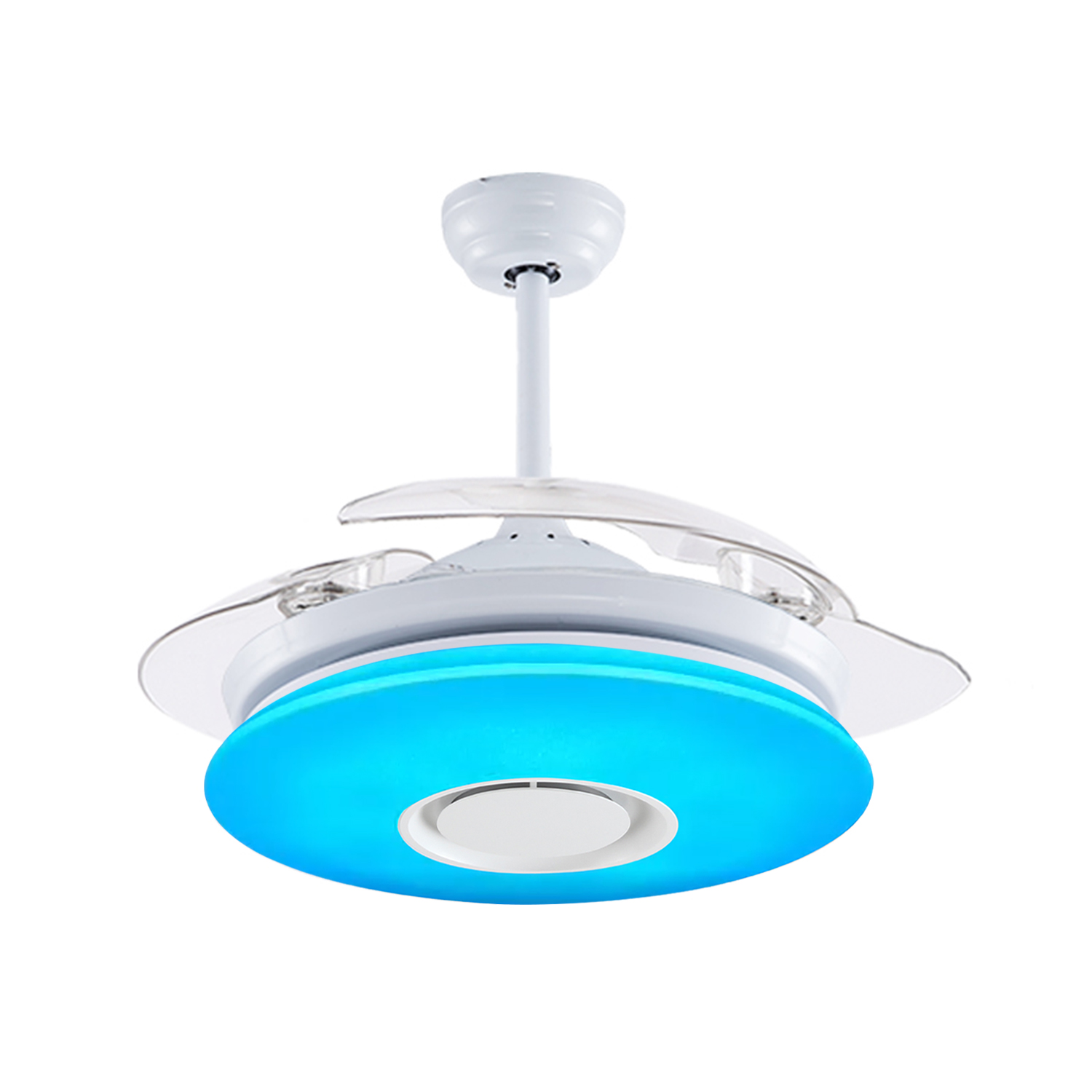 Dritë e ventilatorit inteligjent të tavanit RGB me telekomandë RGB me altoparlant të padukshëm të tërheqshëm dhe të padukshëm Wi-Fi të bardhë moderne