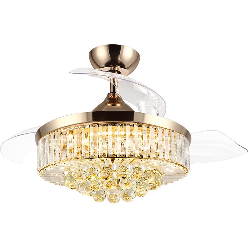 42 tommers luksus krystall taklamper viftelampe usynlig akrylblad Dc gull takvifte med lys og fjernkontroll