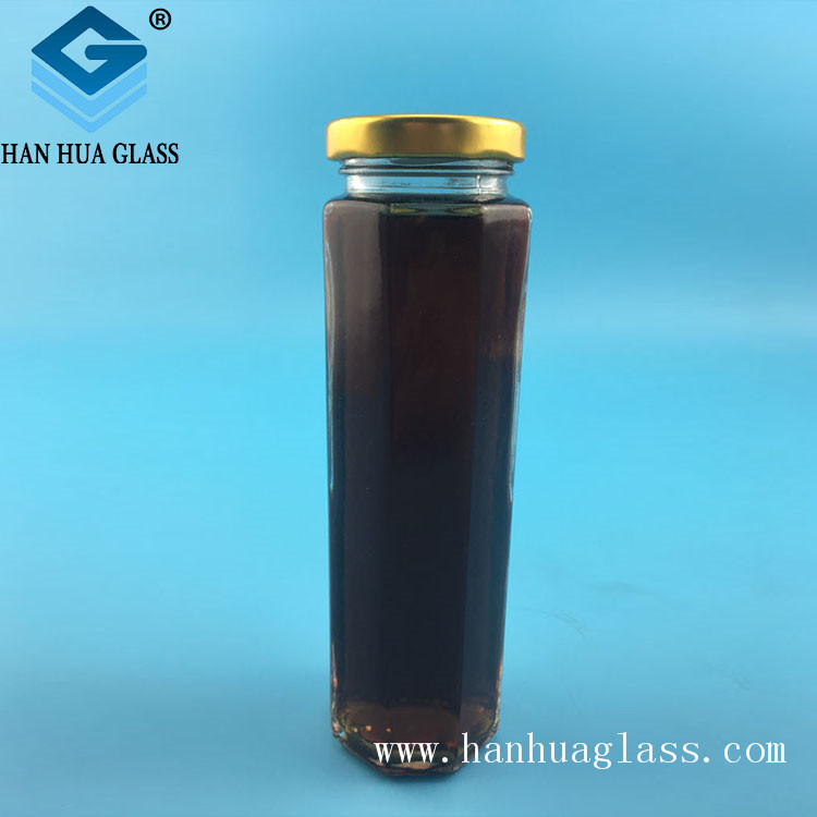 180ml transparent glass hexagonal honey bottle Featured Image