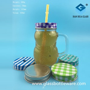 Wholesale price of 450ml snowman Mason glass juice cup with handle