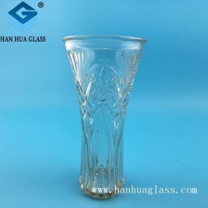 Wide bore tapered clear glass vase for home centerpiece