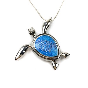 Custom 3D turtle with Blue Glitter necklace medal