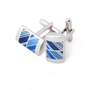 Professional design Plating silver stainless steel Cufflinks with Blue  soft enamel