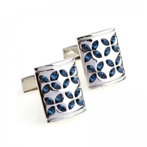 Silver Checker Stainless Steel Mens Weeding Shirt Cufflinks with Crystal