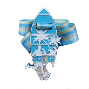 Custom surfboard bottle opener medal