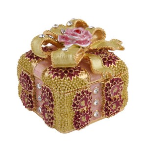 Módny štýl bowknot kvetina kovové šperky box na darčeky s kryštálom