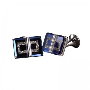 Manufacture Custom Plated Cufflink with Black shell crystal for Men