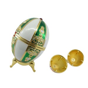 OEM Egg-Shaped şîn nerm color ronê jewelry box metal bi krîstal