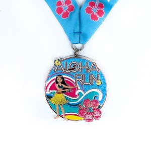 crwban Custom 3D gyda medal mwclis Blue Glitter