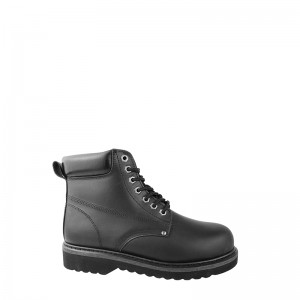 Sapatos pretos de couro Goodyear Welt Grain com biqueira e sola intermediária de aço
