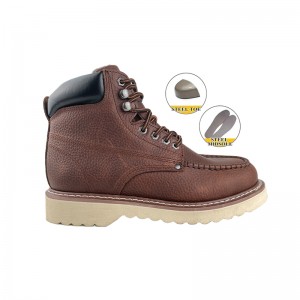 Brown Goodyear Welt Safety Leather Shoes with Steel Toe and Midsole