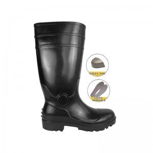 Economy Black PVC Safety Rain Boots with Steel Toe and Midsole