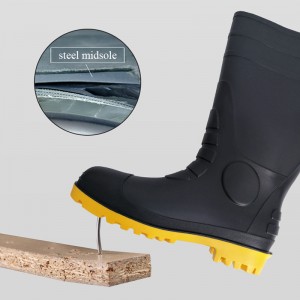 Black Wide Fit Chemical Resistant PVC Work Rain Boots