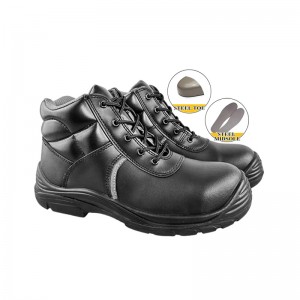 S1P 6 انچ کلاسک PU واحد انجکشن سیاہ چمڑے کے اسٹیل پیر کے کام کے جوتے