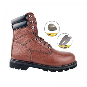 Brown Goodyear Welt Safety Leather Shoes with Steel Toe and Midsole
