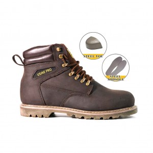 Brown Goodyear Welt Safety Cow Leather Shoes with Steel Toe and Midsole