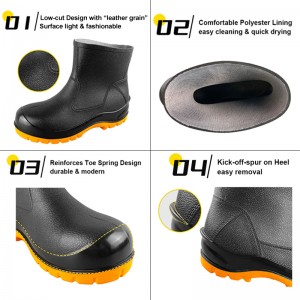 Low-cut Light-weight PVC Safety Rain Boots with Steel Toe and Midsole