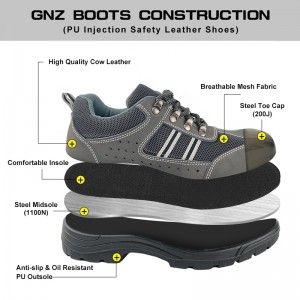 4 Inch PU Sole Injection Safety Leather Shoes na may Steel Toe at Steel Plate