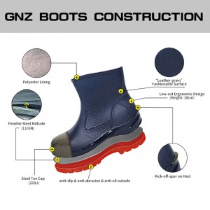 Low-cut Light-weight PVC Safety Rain Boots with Steel Toe and Midsole