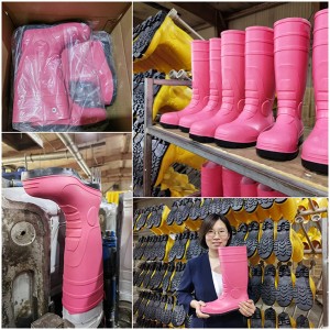 Lady Pink Farming Karfe Kat Cap PVC Ruwa Boots