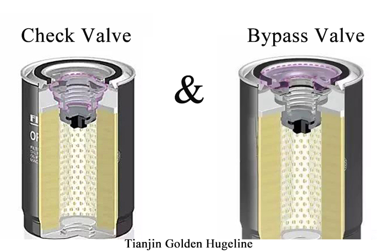 The check valve and bypass valve function of the filter