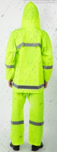 PVC lietaus kostiumas, gerai matomas šviesą atspindintis juostos fluorescencinis audinio lietpaltis