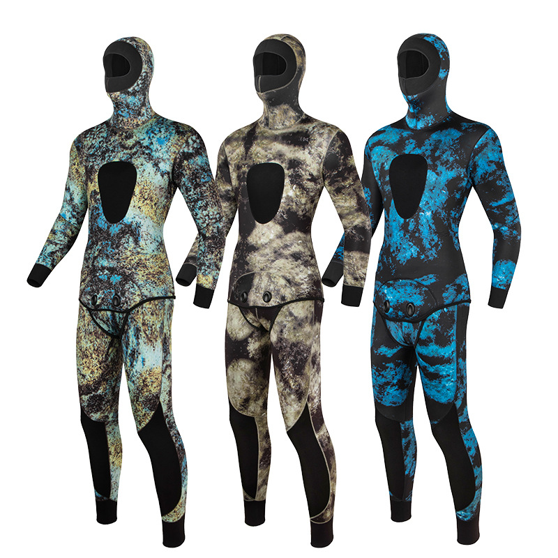 Camouflage Wetsuits 3mm/5mm Neoprene 2-Pieces Hooded Super Stretch Diving Suit