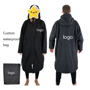 Custom nga Waterproof Long Sleeve Dry Surf Robe Swim Changing Robe Coat nga adunay Fleece Lining para sa Hamtong ug Bata