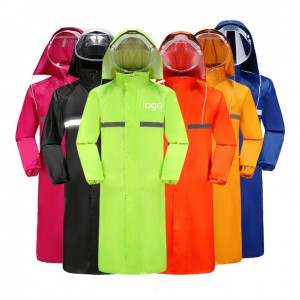 Hooded Safety Long Rain Poncho Waterproof Hi Vis Reflective Raincoat Set